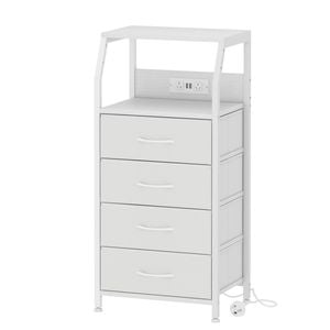 Ufurniture Nightstand 4 Fabric Drawers Bedside Table With Charging Station For Bedroom Living Room White