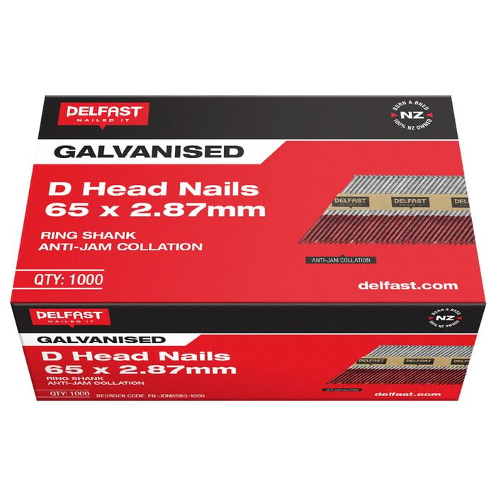 Delfast 65 x 2.87mm D-Head Ring Galvanised Nails - 1000 Pack