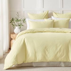 Dreamaker 400TC Premium Cotton Sateen Piped Quilt Cover Set Citron Queen Bed