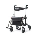EQUIPMED 2-in-1 Foldable Aluminium Walking Frame Rollator and Transit Wheelchair with Bag, Titanium colour