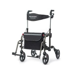 EQUIPMED 2-in-1 Foldable Aluminium Walking Frame Rollator and Transit Wheelchair with Bag, Titanium colour