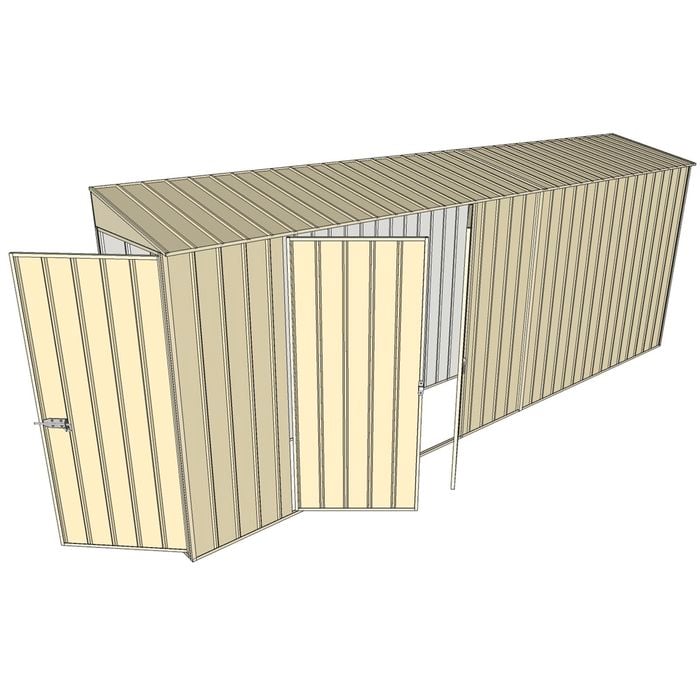 Build-a-Shed 0.8 x 5.2 x 2m Hinged Door Tunnel Shed with Double Hinged Side Doors - Cream