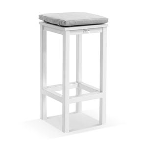 Avoca Outdoor Aluminium Bar Stool White & Textured Olefin Grey Cushions