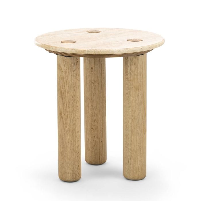 Ayra Side Table 45cm Round in Cream & Natural Oak