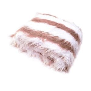Bloomington Striped Pink/White Faux Fur Long Hair Extra Large Throw Blanket 152 x 203cm