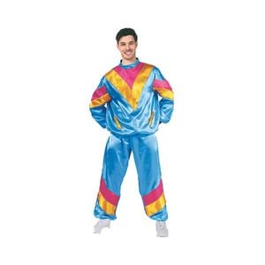 More Than Party Mens 80s Costume Blue Satin Geometric Pattern L/XL