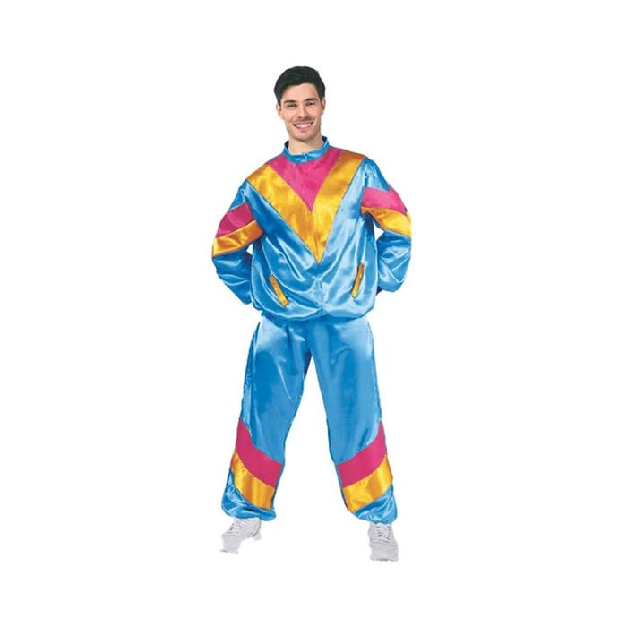 More Than Party Mens 80s Costume Blue Satin Geometric Pattern L/XL