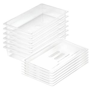 SOGA 1/1 GN Polycarbonate Food Pan 100mm Clear 6 Pack with Lids