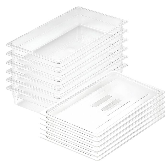 SOGA 1/1 GN Polycarbonate Food Pan 100mm Clear 6 Pack with Lids