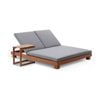 Santorini  Double Sun Lounge In Teak Look Aluminium With Sunbrella Cast Slate With Slide Under Side Table