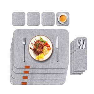 Catzon 4PC Felt Placemats Coasters Cutlery Heat-Resistant Non-Slip Light Gray
