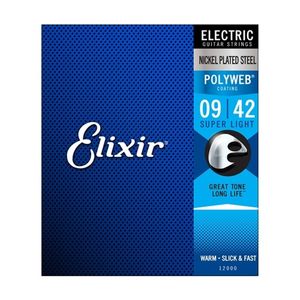 Elixir #12000 Electric Guitar Strings Poly Nickel Plated Steel 9-42 Super Light