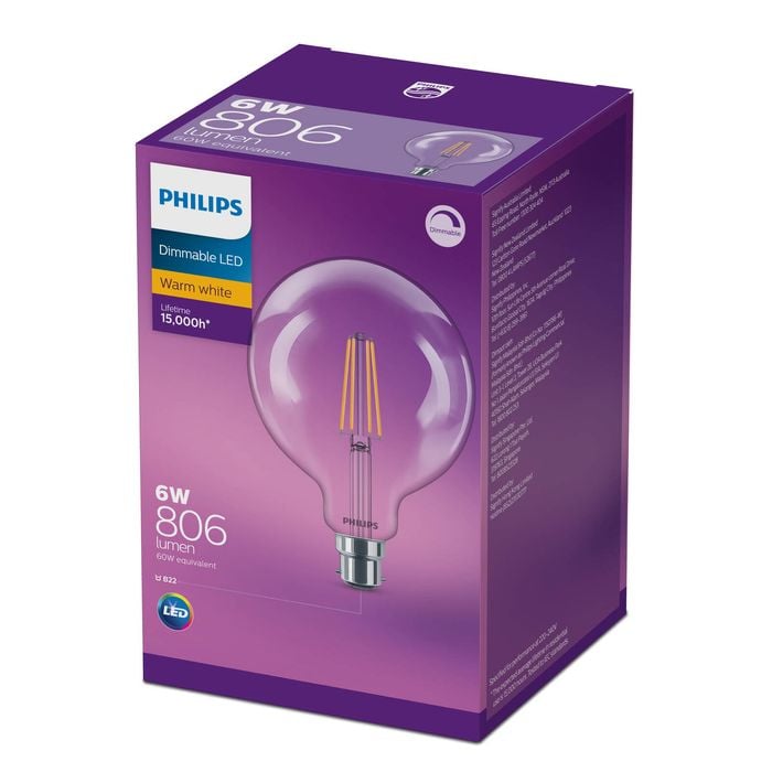 Philips G120 B22 LED 806Lm Clear 6W Filament