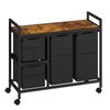 Advwin 4 Section Rolling Laundry Basket with Storage Shelf, Rustic Brown + Black