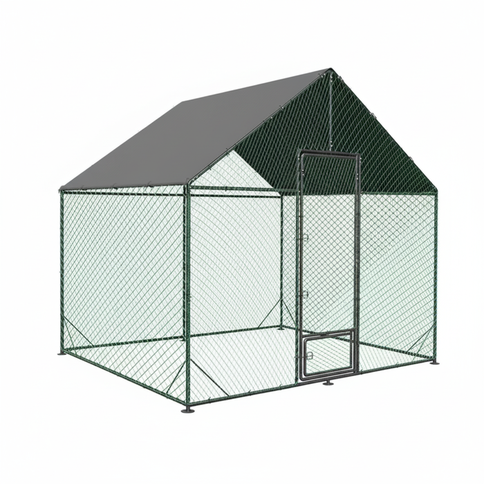 P&P Green Large Chicken Coop With Walk-In Door, Sunshade Cover And Weatherproof Steel Frame
