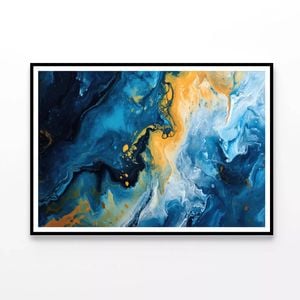 Abstract Marble Blue & Yellow  Print 100% Australian Made 120x90cm  (Poster)