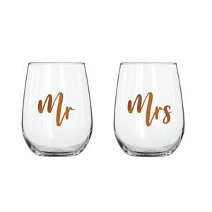 2pc Mr & Mrs Stemless Rose Gold 600 ml Drinking Cup