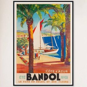 Galrie Bandol Land of Sun and Flowers Vintage Travel Poster from Cote d'Azur Artwork, Black Frame, A4 21 x 30cm (8 x 12inch)