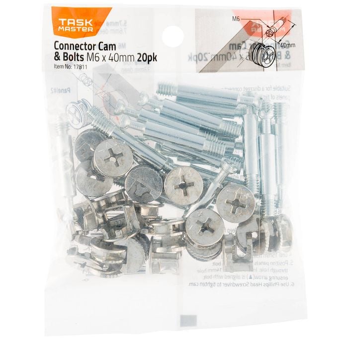 Taskmaster M6 x 40mm Connector Cam & Bolts - 20 Pack