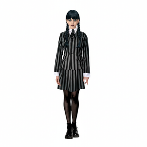 More Than Party Womens Wednesday Costume Black/White Striped Pleated Skirt XS-S