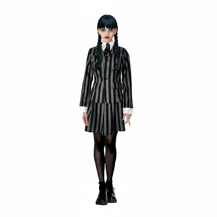 More Than Party Womens Wednesday Costume Black/White Striped Pleated Skirt XS-S