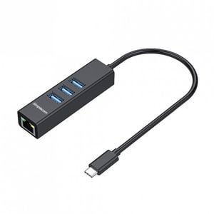Simplecom Chn421 Black Aluminium Usb-c To 3 Port Usb Hub With Gigabit Ethernet Adapter