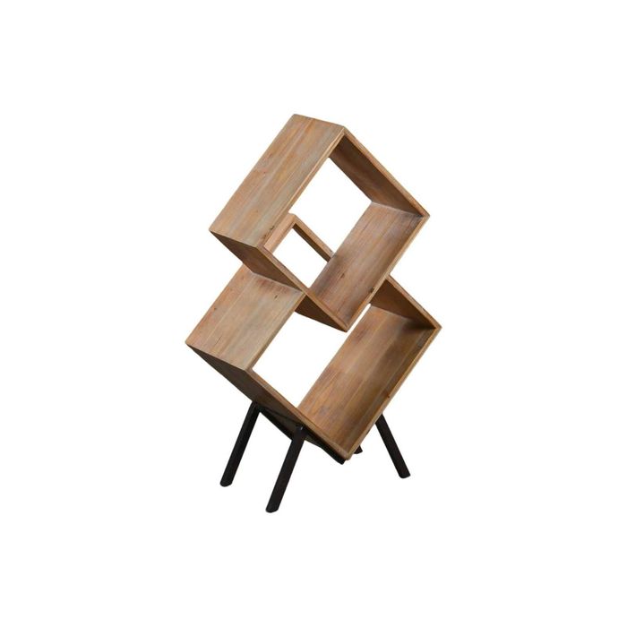 P&P Brown Plywood Cube Display Shelf Metal Frame Geometric Storage Unit