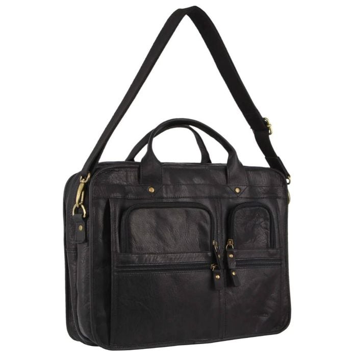 Pierre Cardin Rustic Leather 15" Laptop Computer Messenger  Black
