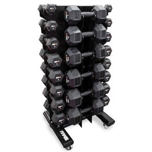 Smai Apex Rubber Hex Dumbbell Set 1-20kg (pair) With Vertical Storage Rack - Black