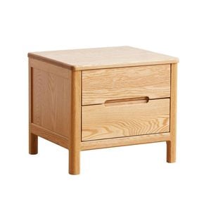 MIUZ Solid Oak Wood Bedside Table, Large Side Storage End Table Shelf Nightstand