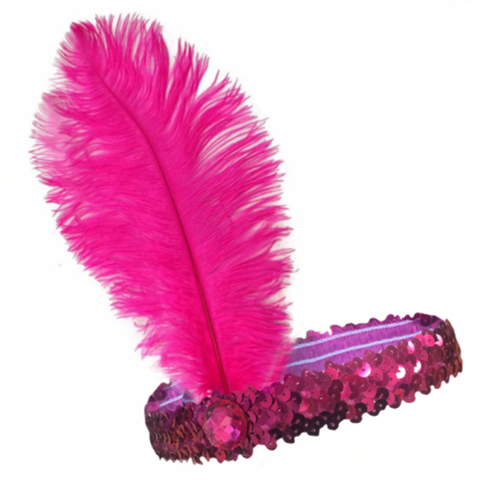 1920s FLAPPER HEADBAND Headpiece Feather Sequin Charleston Costume Gatsby Dance Hot Pink