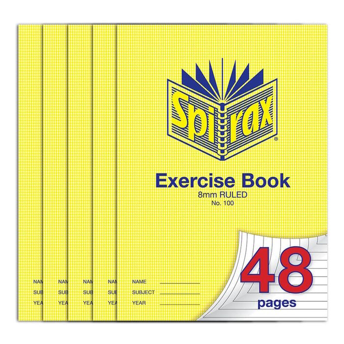 5x Spirax 70 Gsm 48 Pages A4 8mm Ruled No.100 Exercise Book School Notebook