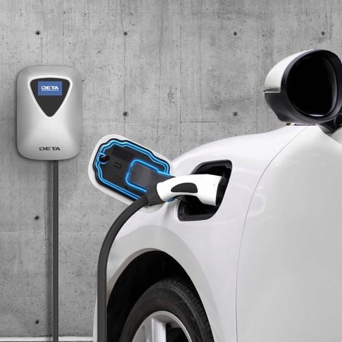 Car being charged with an EV wall charger.