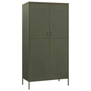 vidaXL Wardrobe Olive Green Steel Storage Clothing Cabinet Hanger Furniture