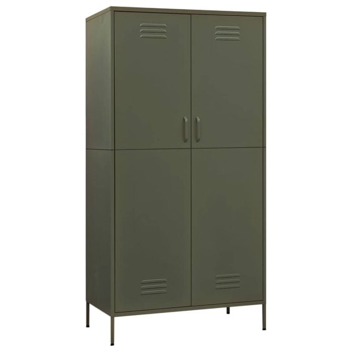 vidaXL Wardrobe Olive Green Steel Storage Clothing Cabinet Hanger Furniture