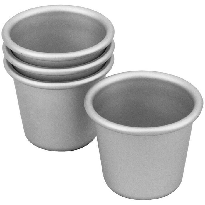 4pc Bakemaster Anodised Aluminium 6x5.5cm Dariole Mould Baking Cup Set Silver