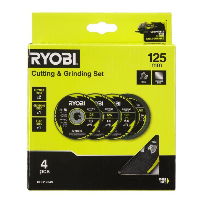Ryobi 4 Piece 125mm Cutting & Grinding Set
