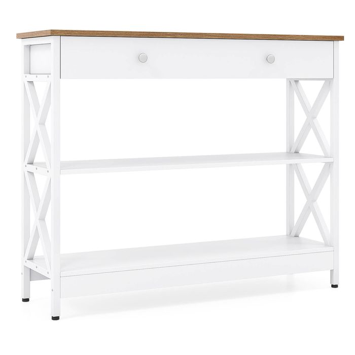 Costway Console Table for Entryway 3-Tier Narrow Sofa Table w/Storage Drawer-White
