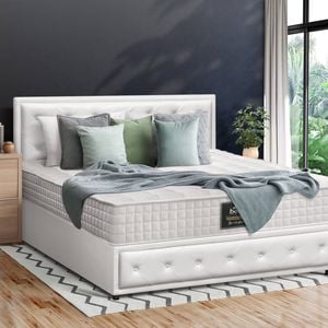 Oikiture Bed Frame Gas Lift With Mattress Set White - Double