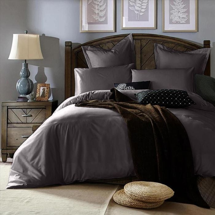 CottonMore 100% cotton 350TC Steel Grey Plain Cotton Quilt Cover Set - Queen