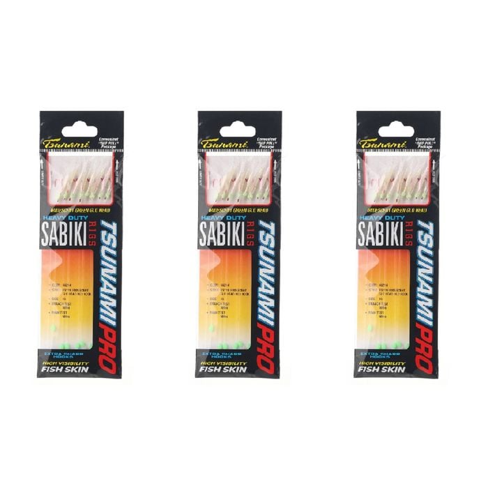 3x Tsunami 8 Red Hook Sabiki Rig - Iridescent Glo Head Flash and Beads Size 16