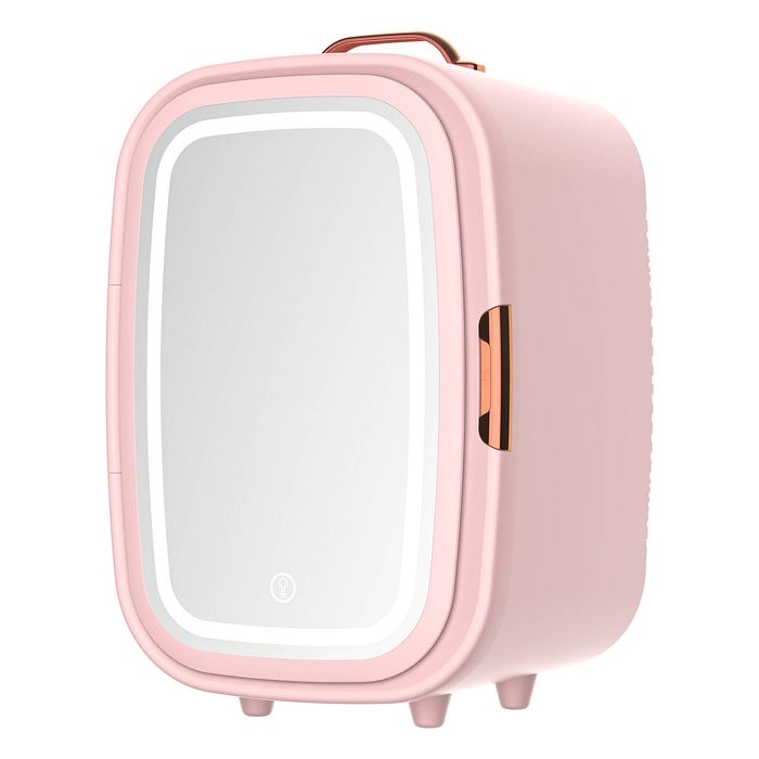 YOPOWER Mini Fridge 8L with Dimmable LED Light Mirror Pink