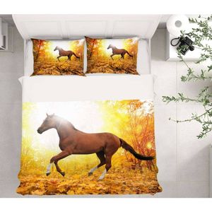 3D Sunshine Leaves Horse 46 Bed Pillowcases Quilt Queen Size