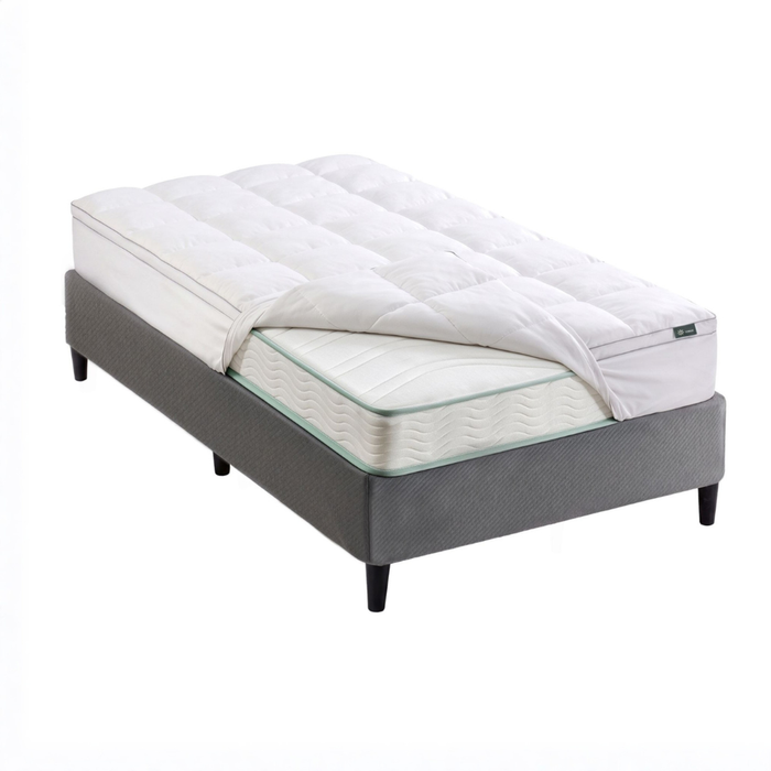 Zinus King Single Fabric Bed Base Ensemble & Essential Bonnell Inner Spring Mattress Set with Quilted Pillowtop Mattress Topper