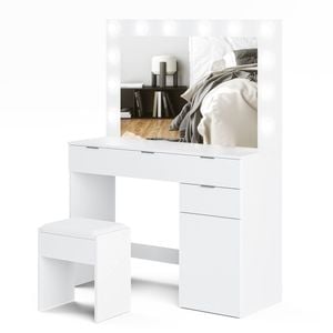 Ufurniture 12 LED Bulbs Dressing Table Set Jewellery Organizer Cabinet White