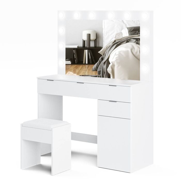 Ufurniture 12 LED Bulbs Dressing Table Set Jewellery Organizer Cabinet White