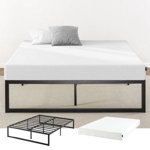 Zinus Bed Frame Mattress Double Size Bundle Set - Green Tea 7 Zone Memory Foam Mattress With Quick Lock Metal Bed Base