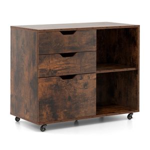 Costway 3 Drawer Mobile Filing Cabinet Rolling File Cabinet Storage Cabinet Home Office Coffee