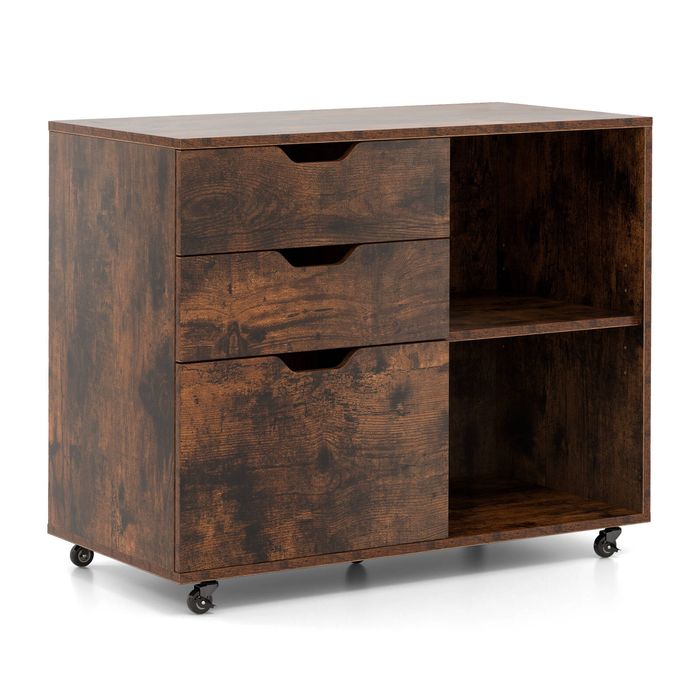 Costway 3 Drawer Mobile Filing Cabinet Rolling File Cabinet Storage Cabinet Home Office Coffee