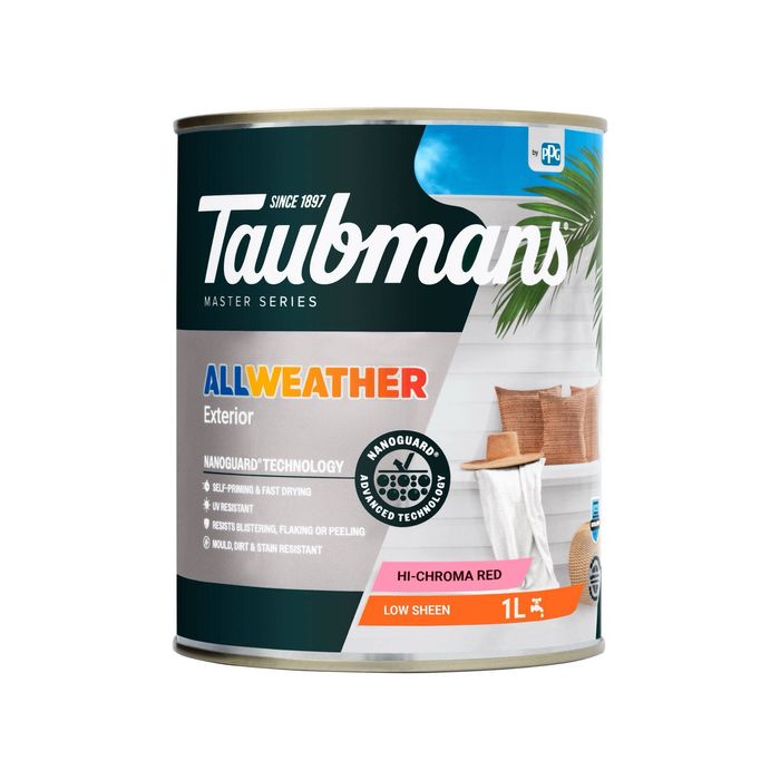 Taubmans 1L Hi C Red Low Sheen All Weather Exterior Paint